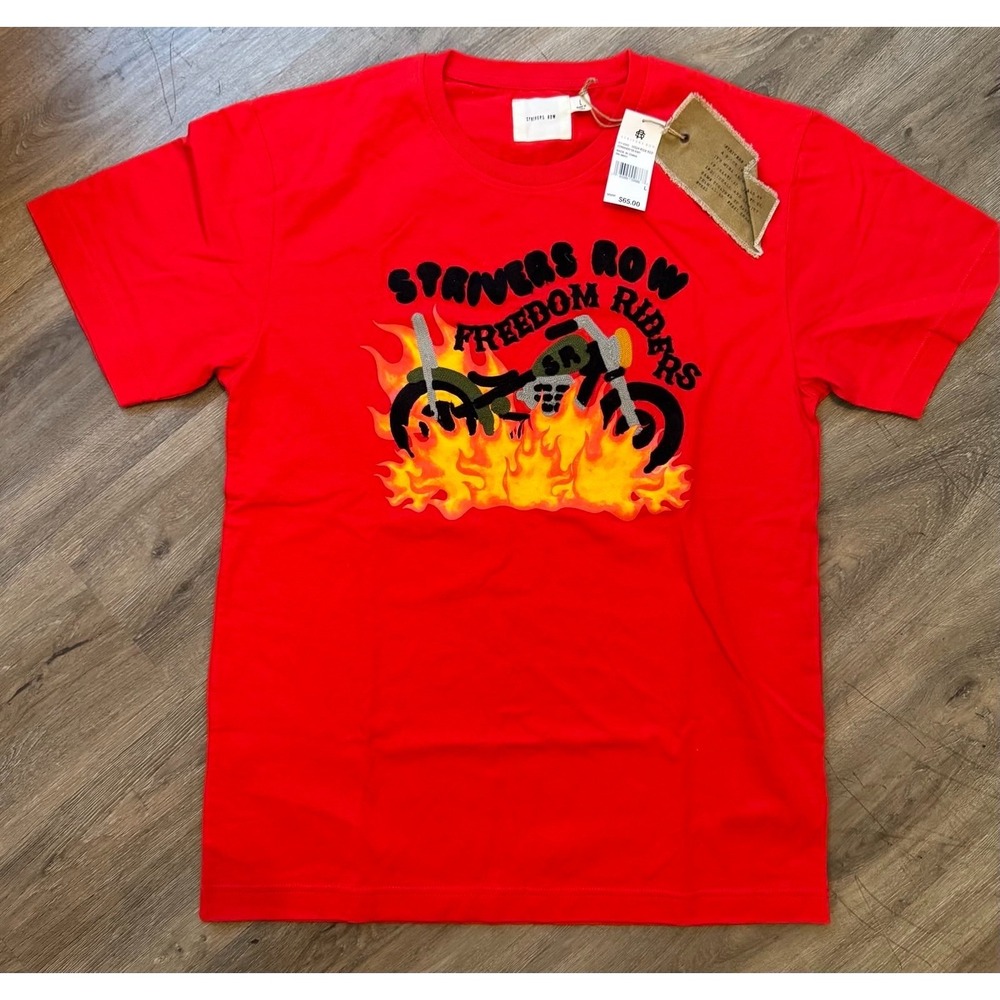 Strivers Row Freedom Riders Graphic Tee Flames Motorcycle Red Shirt Men's Large